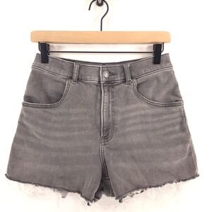 Express Womens Denim Mom Shorts Size 4 Gray Super High Rise Raw Hem Frayed 5735